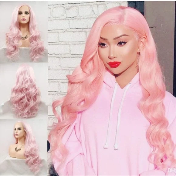 Brand New!! Pink Body Wavy Lace Front Wig NWT Pink Lace Front Wig: Body Wave Transparent Lace Frontal Wig  main image 2